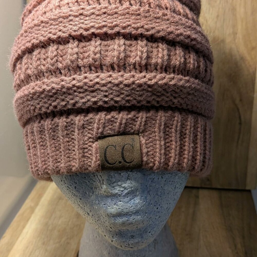 C.C. Exclusives Pink Mauve Colored Beanie Stocking Cap Hat Hole For Pony Tail